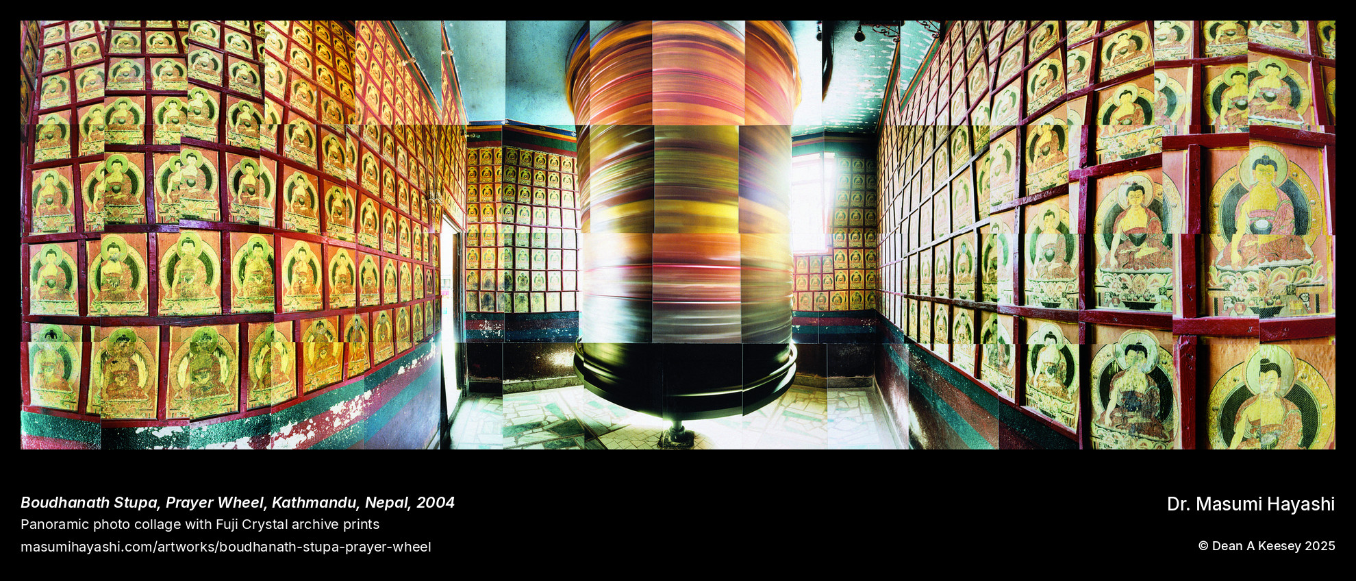 Boudhanath Stupa, Prayer Wheel, Kathmandu, Nepal — panoramic photo collage by Masumi Hayashi, 2004