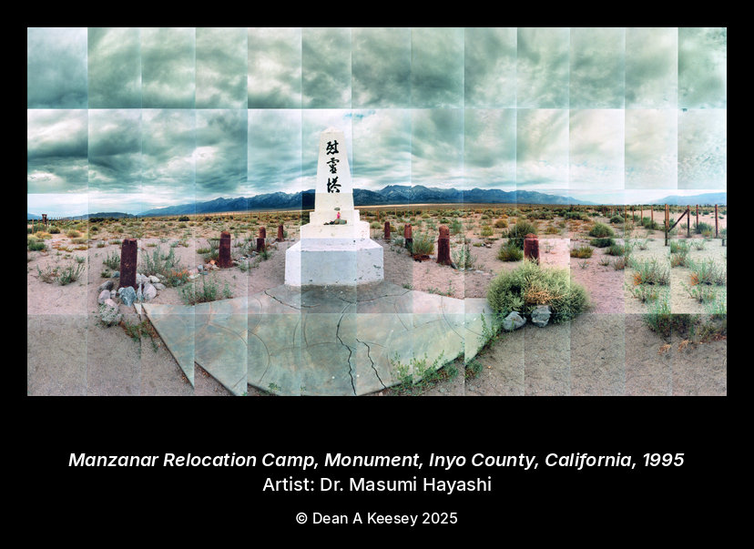 Manzanar Relocation Camp, Monument - Panoramic photo-collage by Dr. Masumi Hayashi